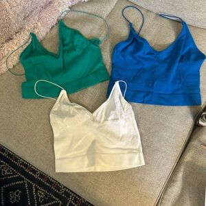 Set of Three bralettes in Green, Blue, and White